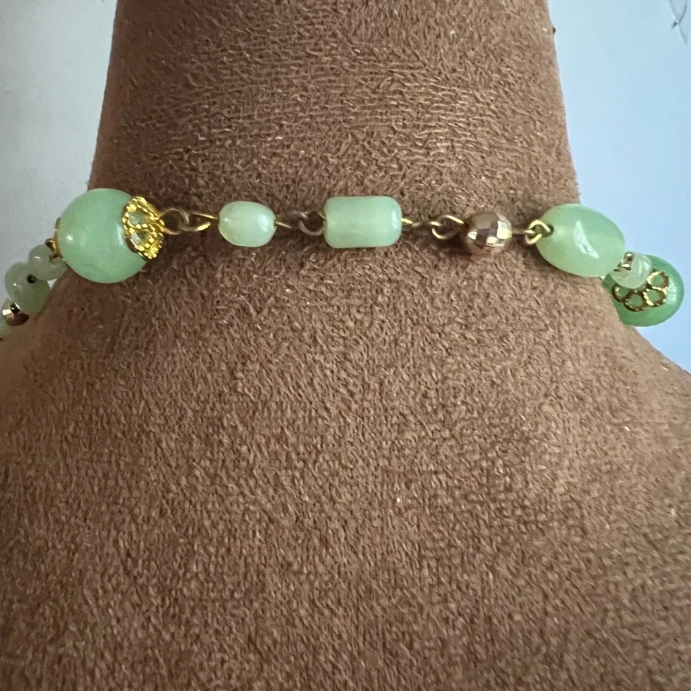 Vintage Faux Jade Green Glass Beaded Long Flapper Necklace 46 Inch Cottagecore